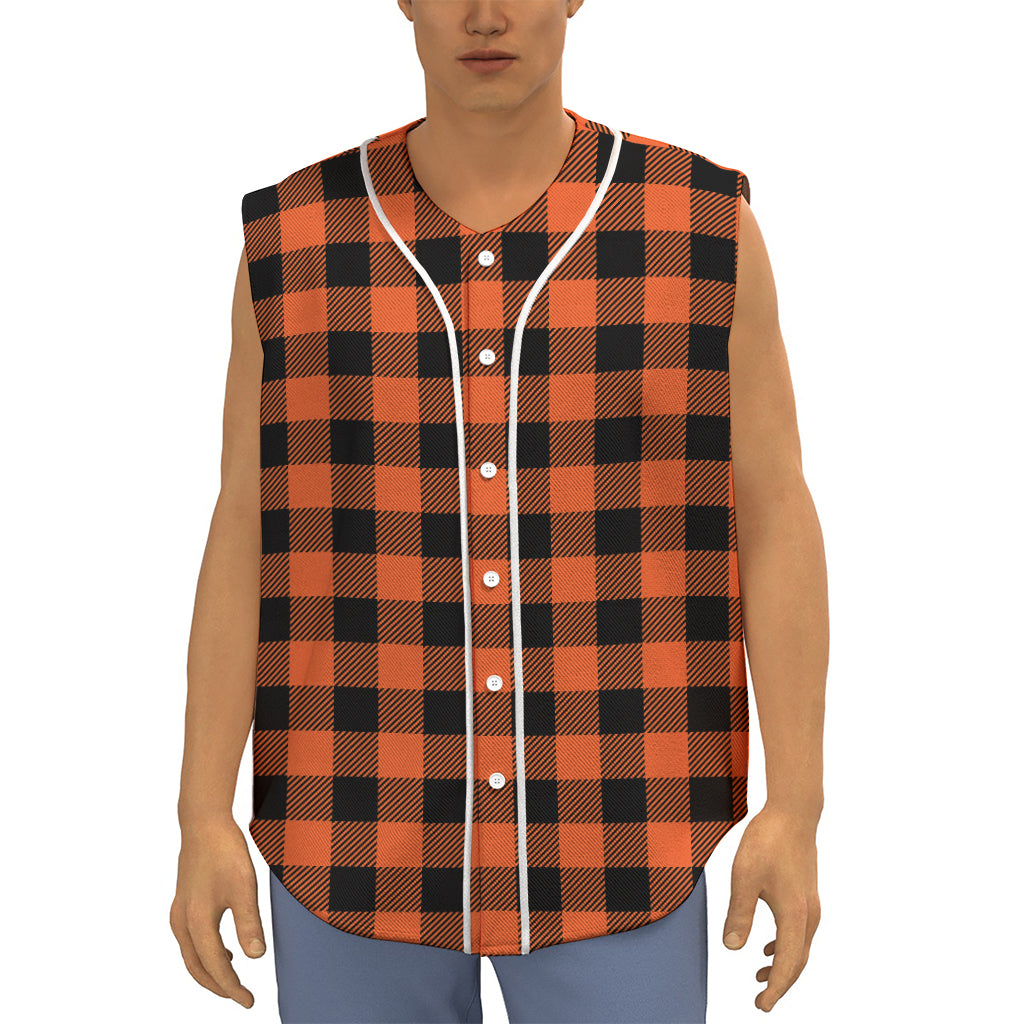 Pumpkin Orange Buffalo Check Print Sleeveless Baseball Jersey