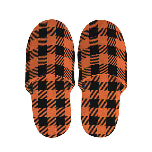 Pumpkin Orange Buffalo Check Print Slippers