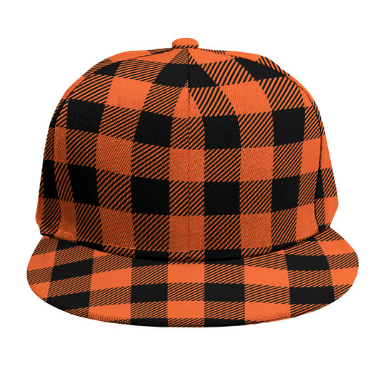 Pumpkin Orange Buffalo Check Print Snapback Cap
