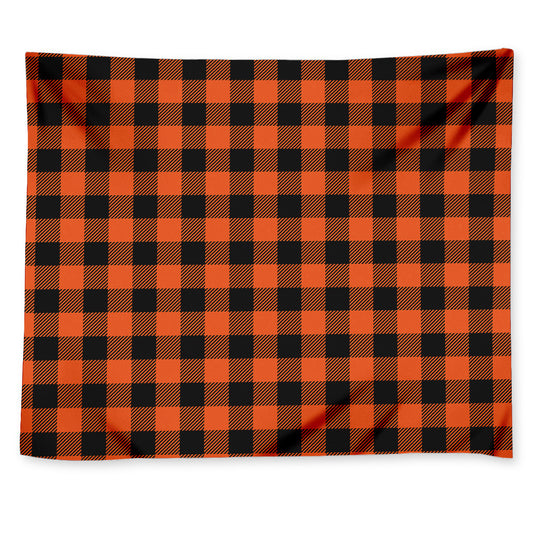 Pumpkin Orange Buffalo Check Print Tapestry