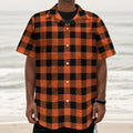Pumpkin Orange Buffalo Check Print Textured Short Sleeve Shirt