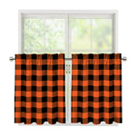 Pumpkin Orange Buffalo Check Print Tier Curtains
