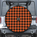 Pumpkin Orange Buffalo Check Print Tire Cover With Camera Hole