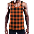 Pumpkin Orange Buffalo Check Print Men's Workout Tank Top