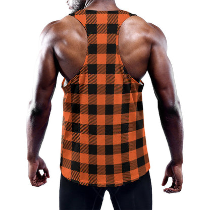 Pumpkin Orange Buffalo Check Print Training Tank Top