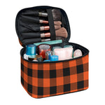 Pumpkin Orange Buffalo Check Print Travel Makeup Bag