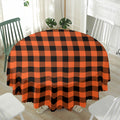 Pumpkin Orange Buffalo Check Print Waterproof Round Tablecloth