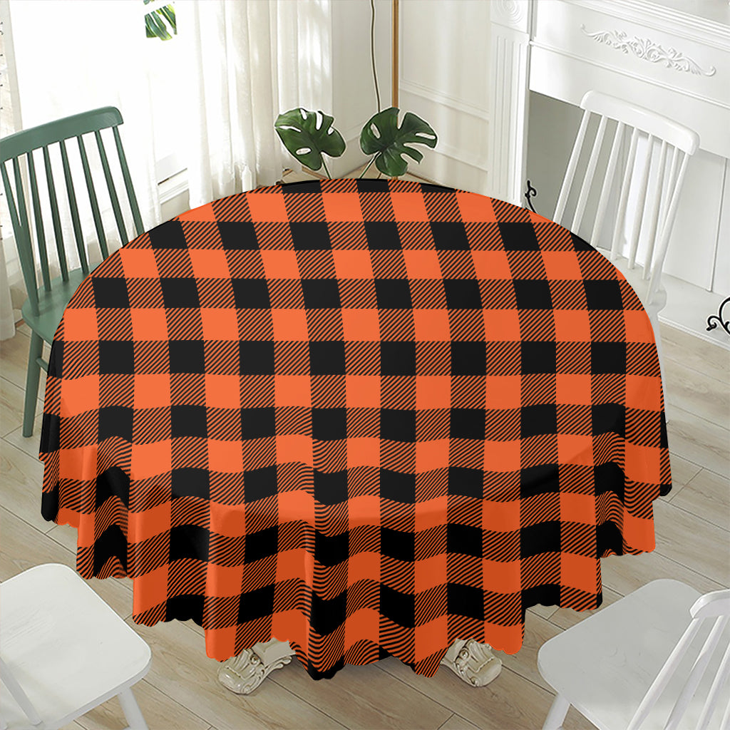 Pumpkin Orange Buffalo Check Print Waterproof Round Tablecloth