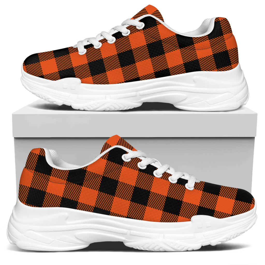 Pumpkin Orange Buffalo Check Print White Chunky Shoes