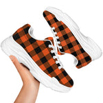 Pumpkin Orange Buffalo Check Print White Chunky Shoes