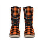 Pumpkin Orange Buffalo Check Print Winter Boots