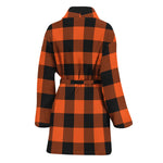 Pumpkin Orange Buffalo Check Print Women's Bathrobe