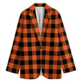 Pumpkin Orange Buffalo Check Print Women's Blazer