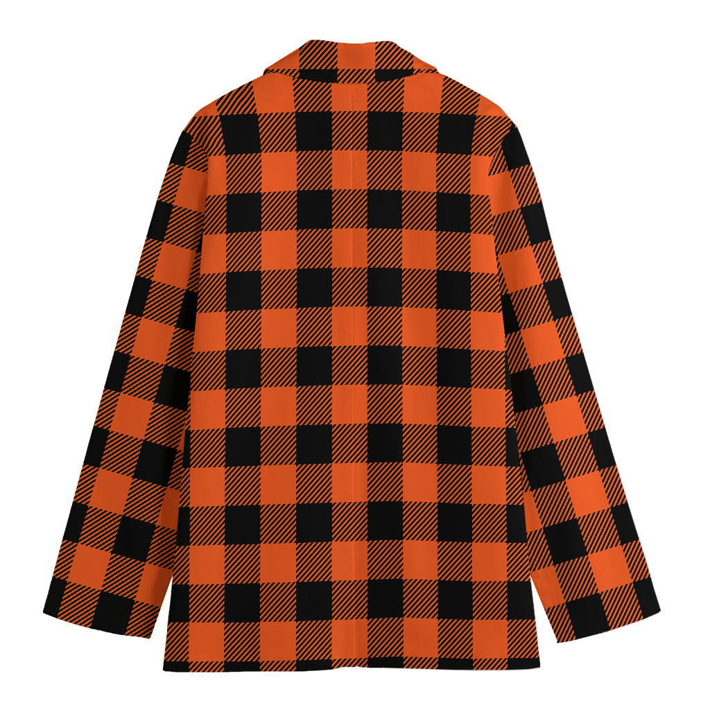 Pumpkin Orange Buffalo Check Print Women's Blazer