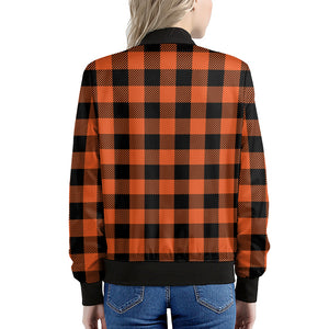 Pumpkin Orange Buffalo Check Print Women's Bomber Jacket