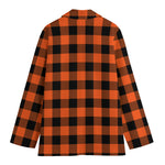 Pumpkin Orange Buffalo Check Print Women's Cotton Blazer
