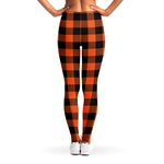 Pumpkin Orange Buffalo Check Print Women's Leggings