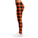 Pumpkin Orange Buffalo Check Print Women's Leggings