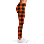 Pumpkin Orange Buffalo Check Print Women's Leggings