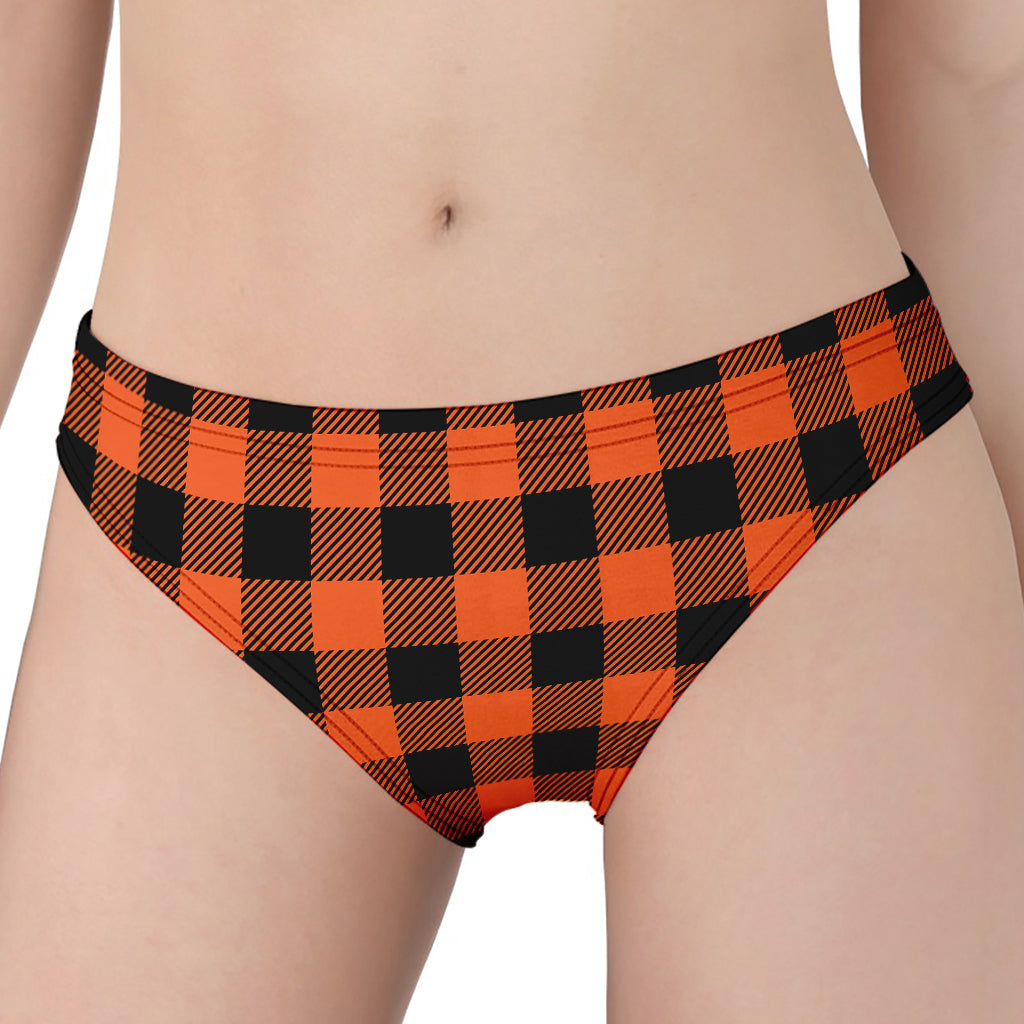 Pumpkin Orange Buffalo Check Print Women's Panties