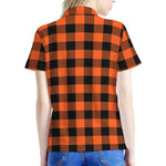 Pumpkin Orange Buffalo Check Print Women's Polo Shirt