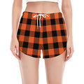 Pumpkin Orange Buffalo Check Print Women's Split Running Shorts