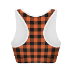 Pumpkin Orange Buffalo Check Print Women's Sports Bra