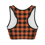 Pumpkin Orange Buffalo Check Print Women's Sports Bra