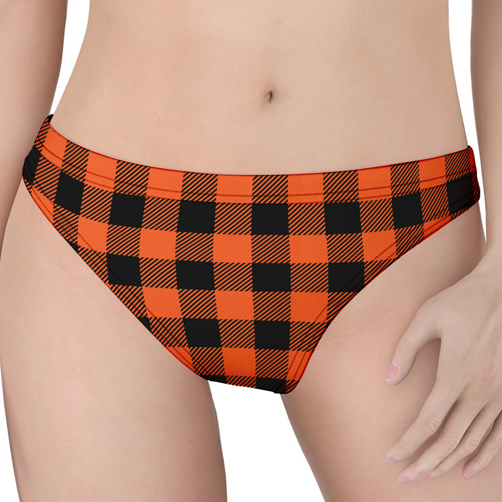 Pumpkin Orange Buffalo Check Print Women's Thong