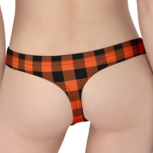 Pumpkin Orange Buffalo Check Print Women's Thong