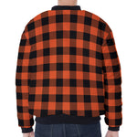 Pumpkin Orange Buffalo Check Print Zip Sleeve Bomber Jacket