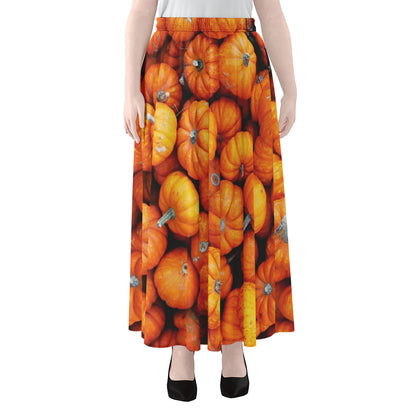 Pumpkin Print Chiffon Maxi Skirt