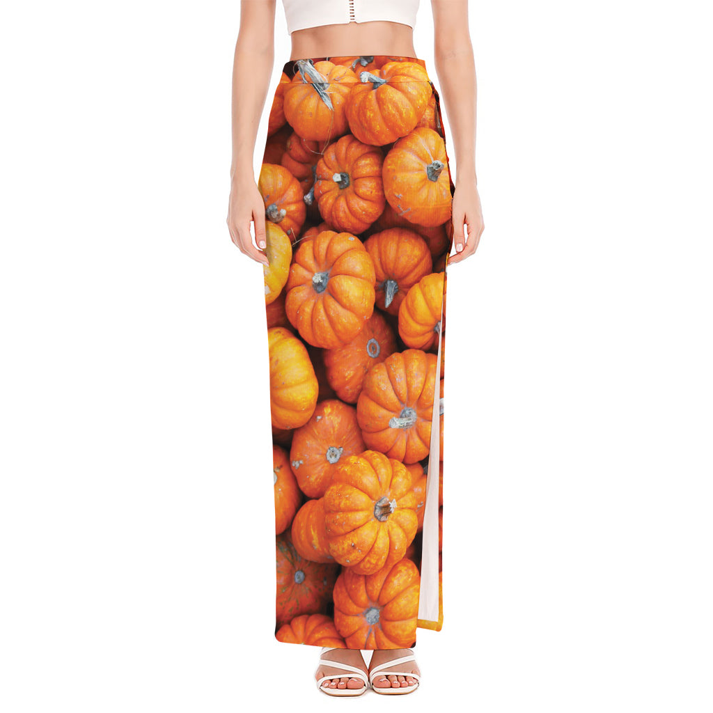 Pumpkin Print High Slit Maxi Skirt