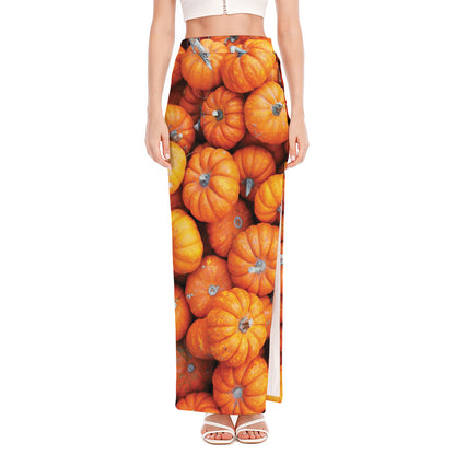 Pumpkin Print High Slit Maxi Skirt