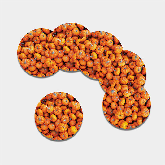 Pumpkin Print Leather Coaster Set