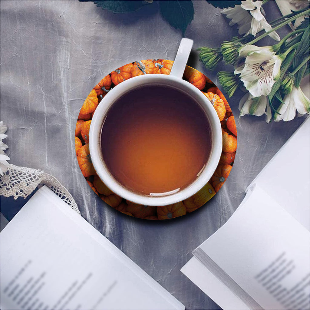 Pumpkin Print Leather Coaster Set