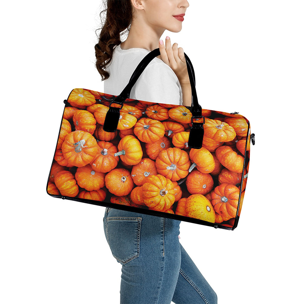 Pumpkin Print Leather Duffle Bag