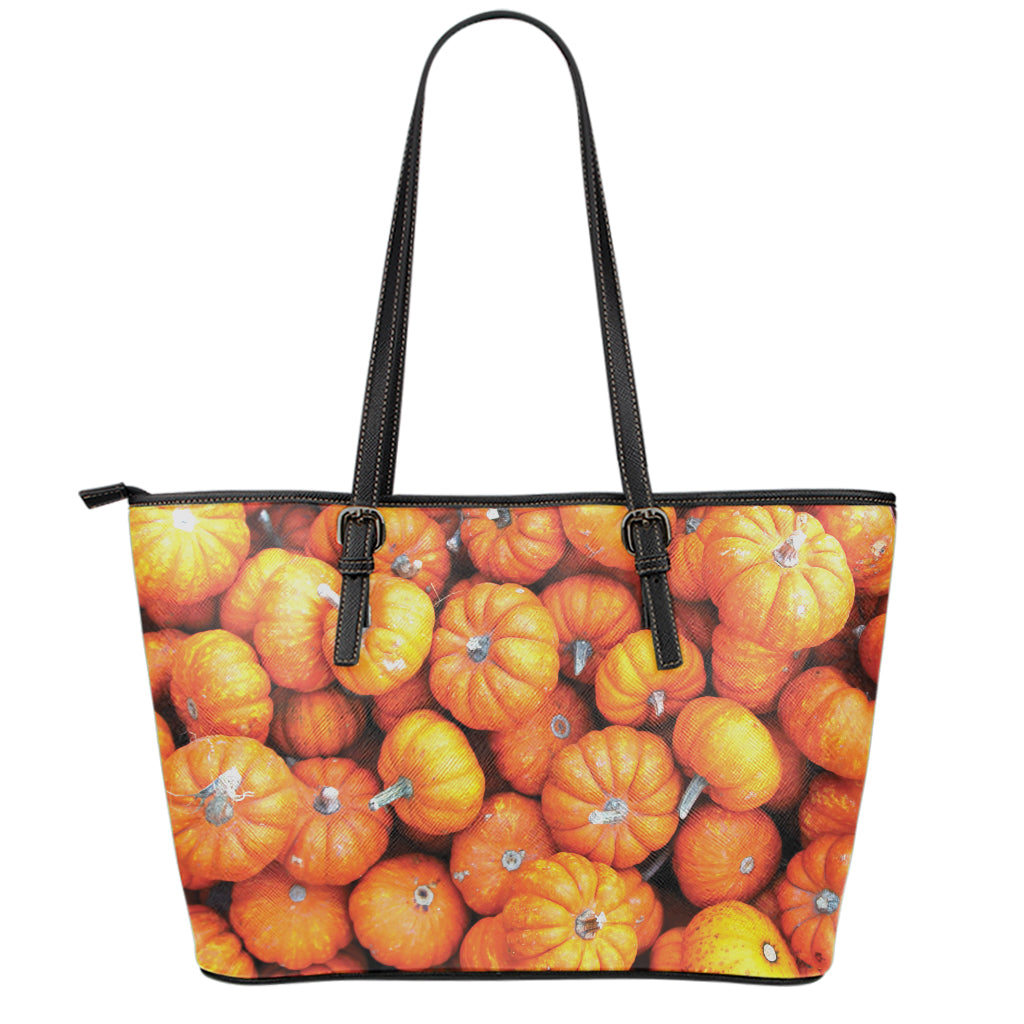 Pumpkin Print Leather Tote Bag