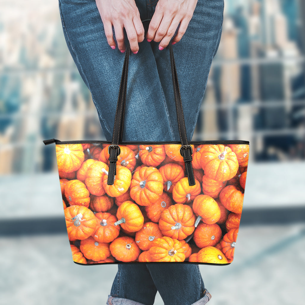 Pumpkin Print Leather Tote Bag