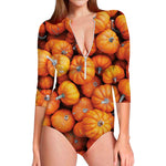 Pumpkin Print Long Sleeve Swimsuit