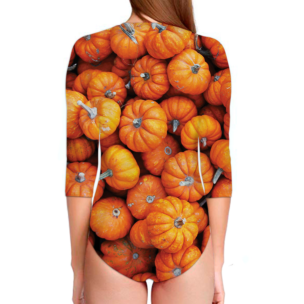 Pumpkin Print Long Sleeve Swimsuit