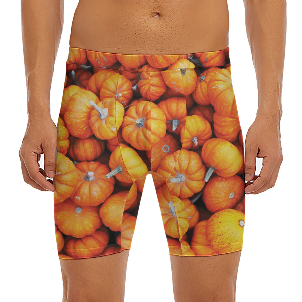 Pumpkin Print Men's Long Boxer Briefs