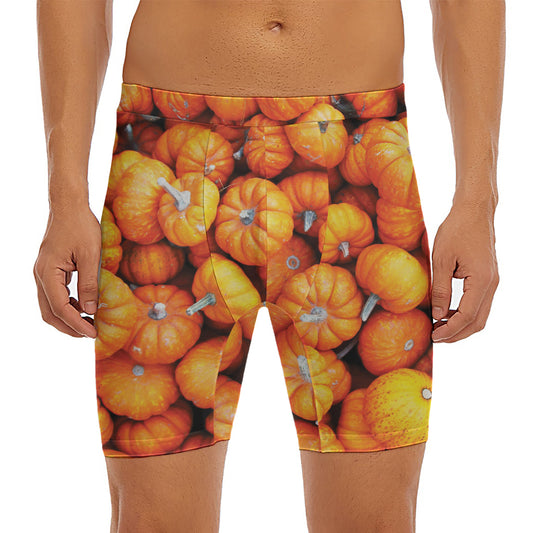 Pumpkin Print Men's Long Boxer Briefs
