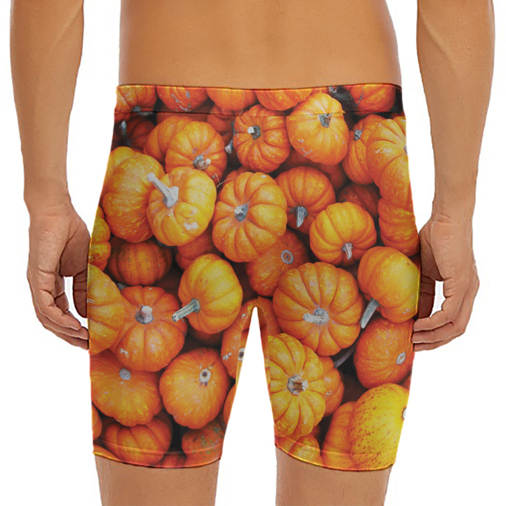 Pumpkin Print Men's Long Boxer Briefs