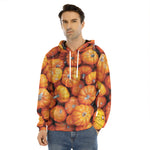 Pumpkin Print Men's Velvet Pullover Hoodie