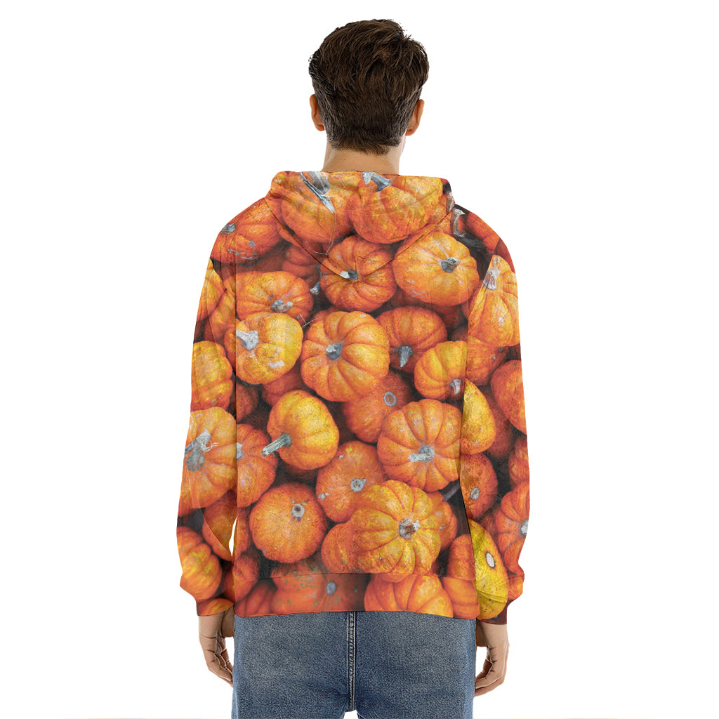 Pumpkin Print Men's Velvet Pullover Hoodie