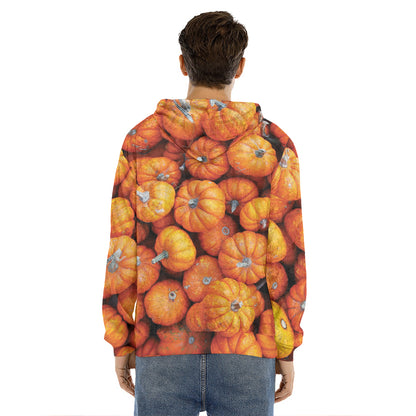 Pumpkin Print Men's Velvet Pullover Hoodie