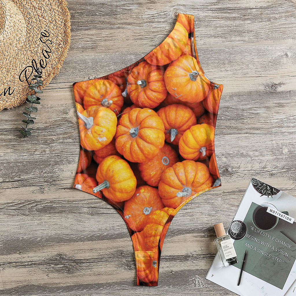 Pumpkin Print One Shoulder Bodysuit