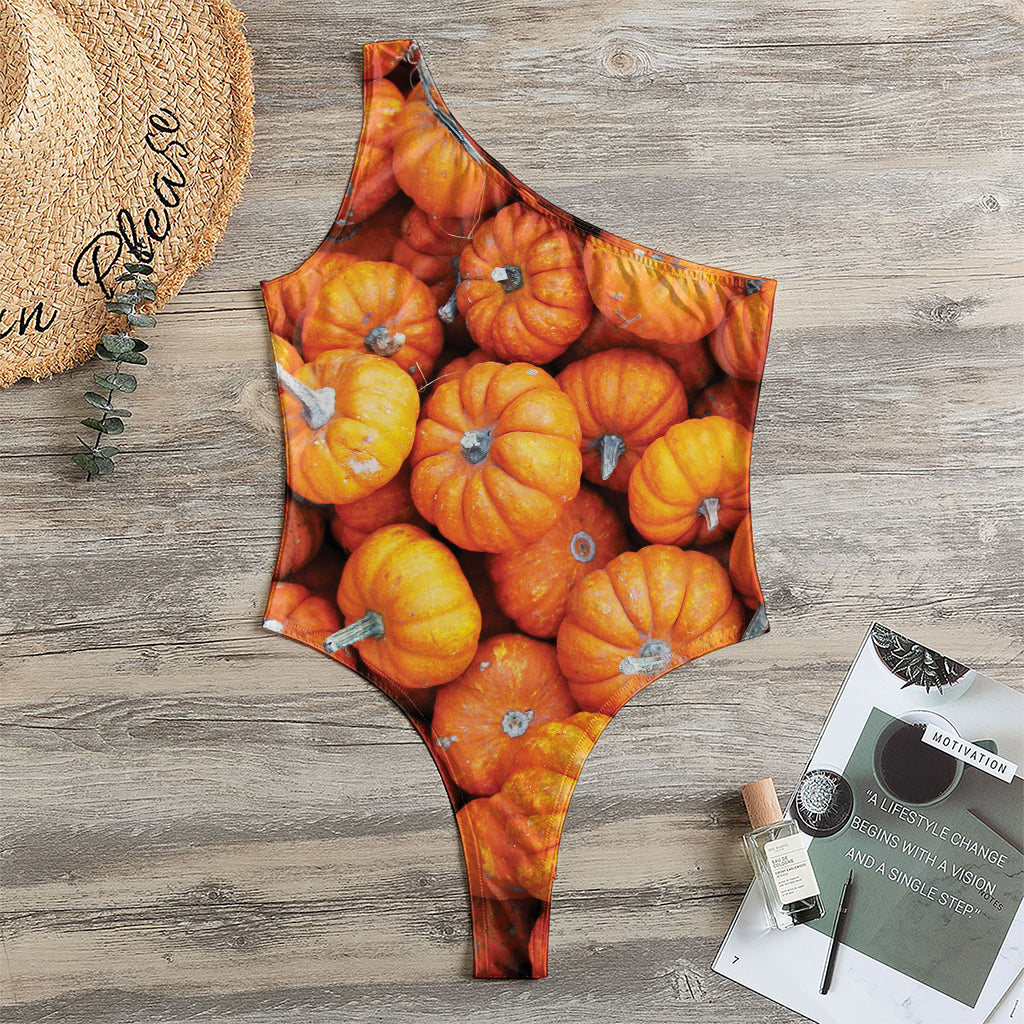 Pumpkin Print One Shoulder Bodysuit