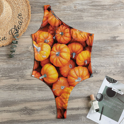 Pumpkin Print One Shoulder Bodysuit